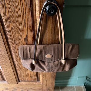 Tod's Chocolate Brown Suede Shoulder Bag with Tan Straps